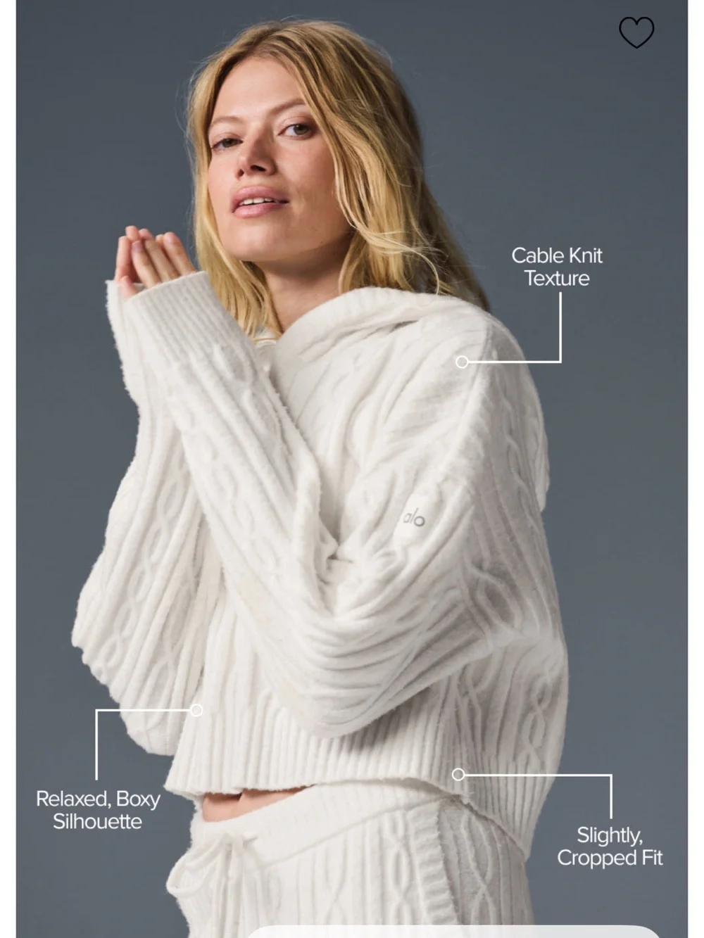 Alo Yoga Cable Knit Winter Bliss Hoodie + Short Set - Ivory